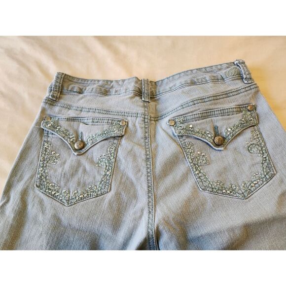 Women's size 10 Straight Leg Jeans Blue Green Embroidered - Picture 7 of 8
